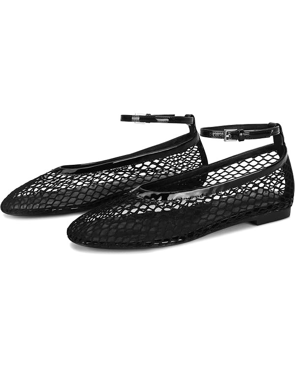 Mesh Ballet Flats for Women Round Toe Buckle Strap Fishnet Mary Jane Flats Comfy Casual Office Wo... | Amazon (US)