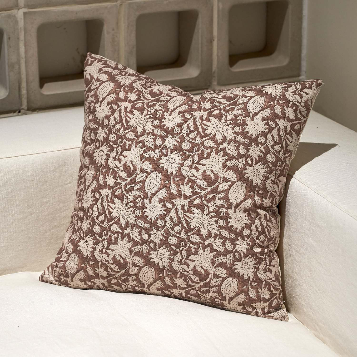 Amor Virisso Throw Pillow Covers 20x20 Floral Pillow Covers Block Print Farmhouse Neutral Pillow Covers Decorative Accent Throw Pillows for Couch Bed Living Room Sofa Pillows 1PC, Brown | Amazon (US)