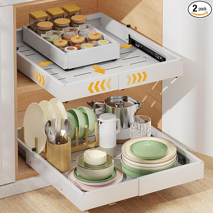 Housolution Pull Out Cabinet Organizer, Expandable Width 12"-20", Depth 16"-22", Upgraded Adhesiv... | Amazon (US)