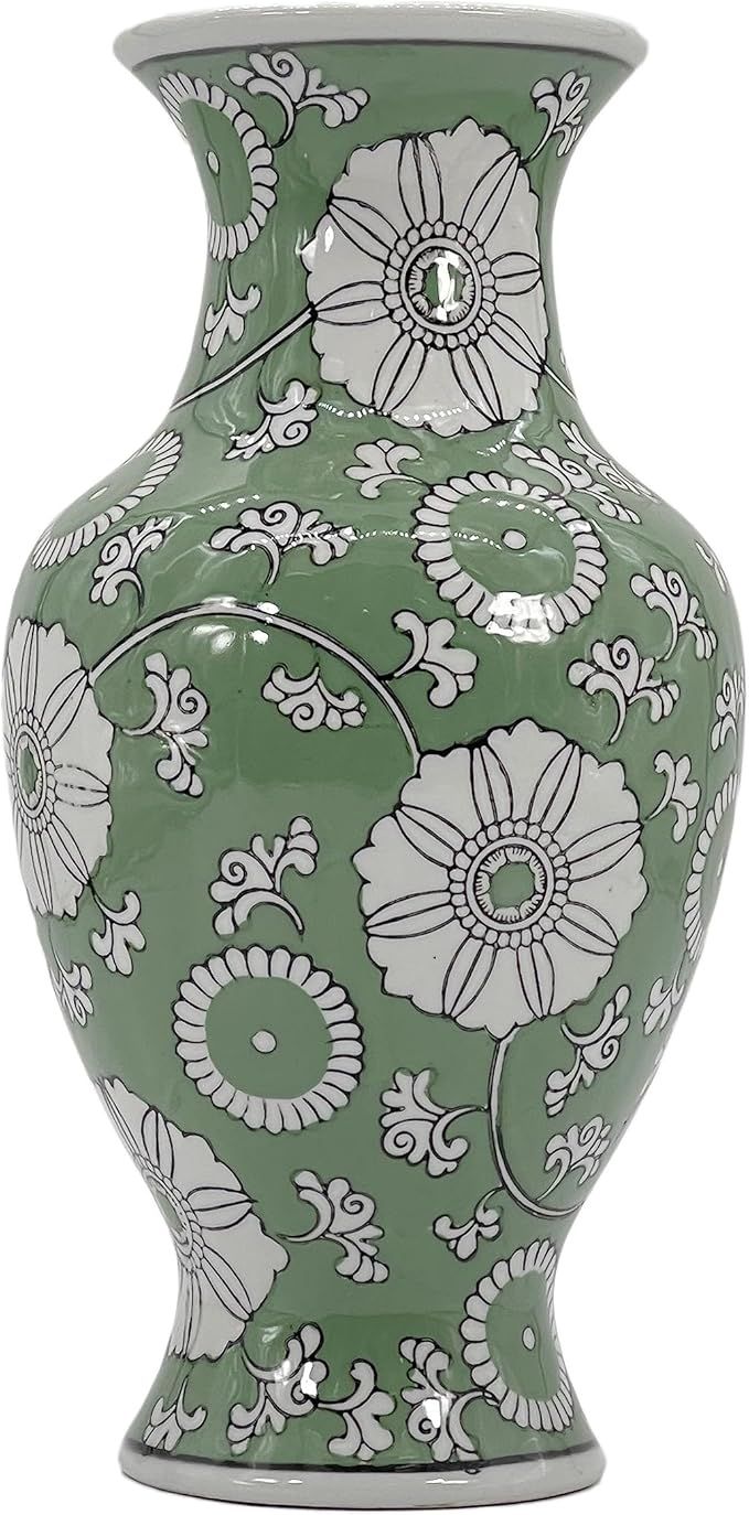 Galt International Green Floral Chinoiserie Ceramic Vase 14" - Hand Painted Antique Style Porcela... | Amazon (US)