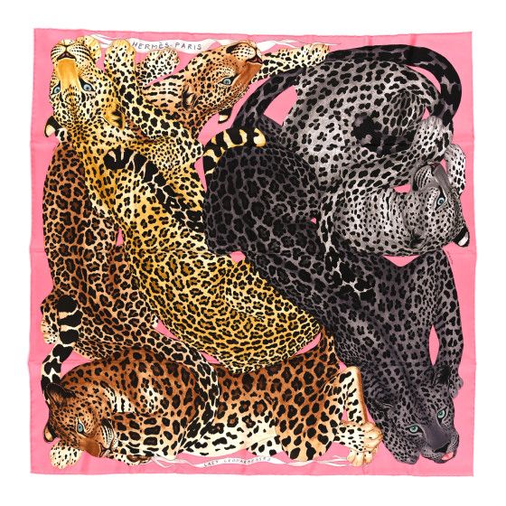 Silk Twill Lazy Leopardesses Scarf 90 Rose Vif Anthracite | FASHIONPHILE (US)