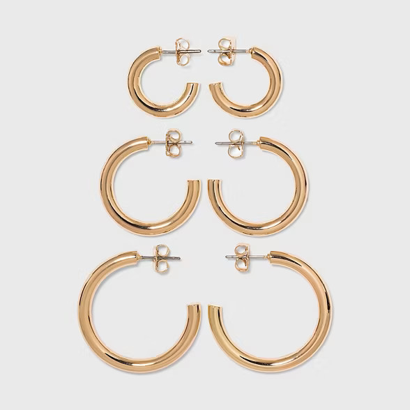 Pipe Hoop Earring Trio Set - A New Day™ Gold | Target