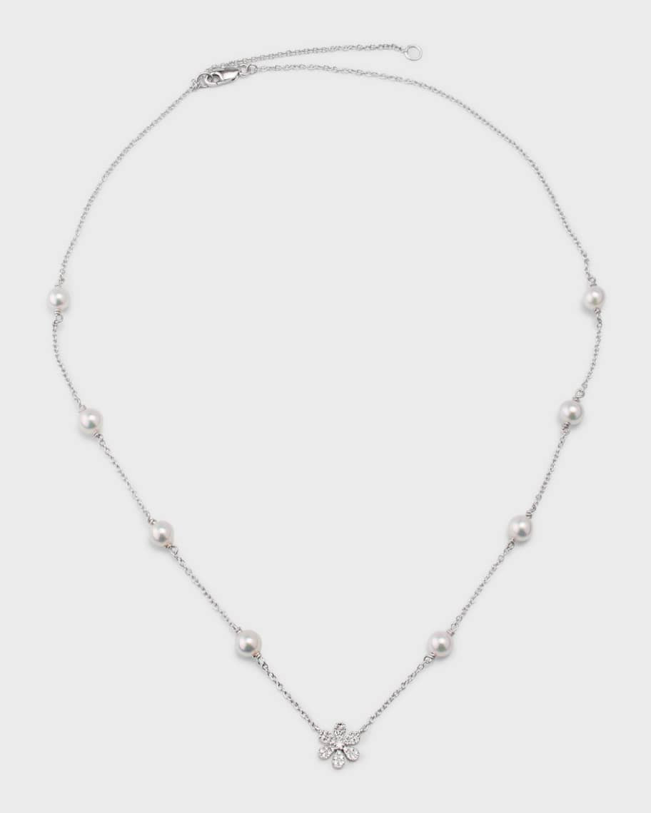 Pearls By Shari Akoya Pearl Necklace with Diamond Flower Pendant | Neiman Marcus