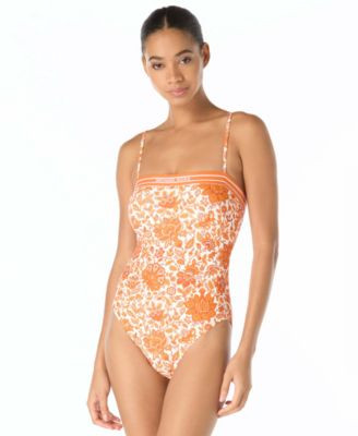 Women's Bandeau Neck Printed One-Piece Swimsuit | Macy's