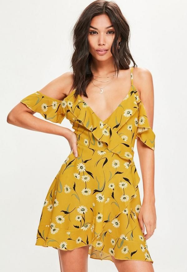 Yellow Floral Print Tea Dress | Missguided (US & CA)