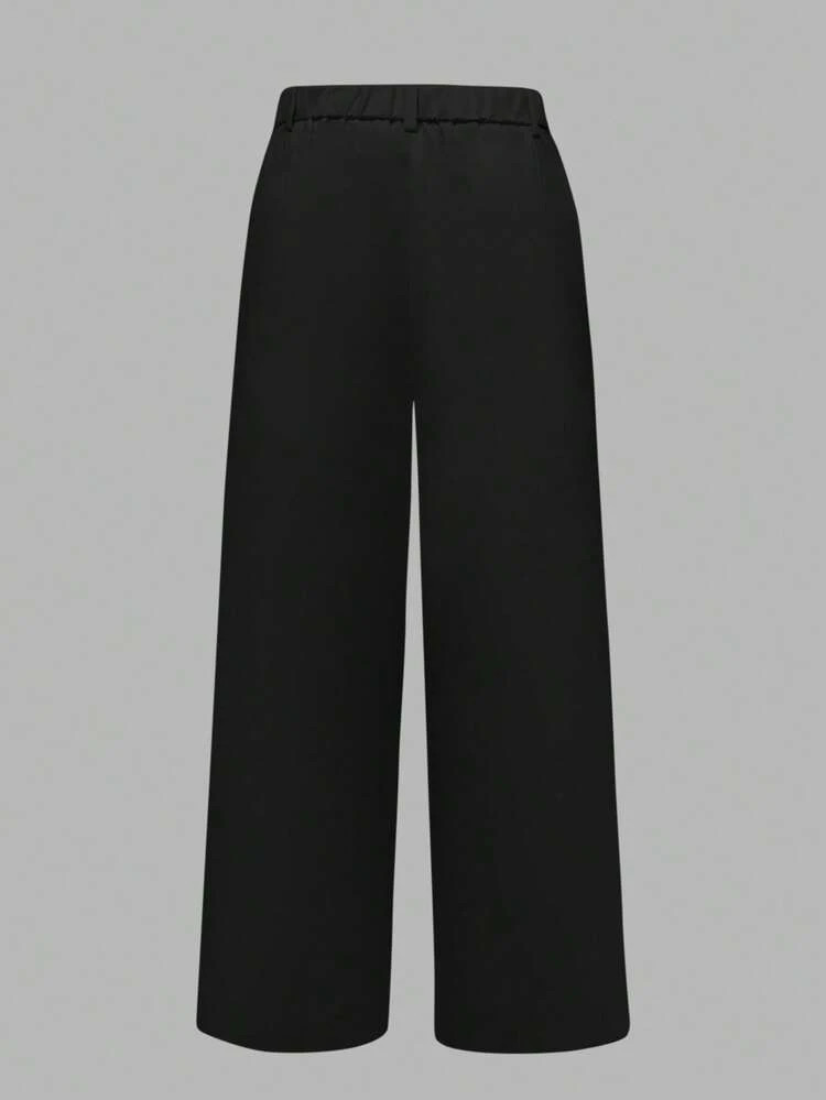 ANCHOSE Plus Size Women High Waist Pocket Design Flare Pants, Casual Loose Fit, Early Autumn | SHEIN