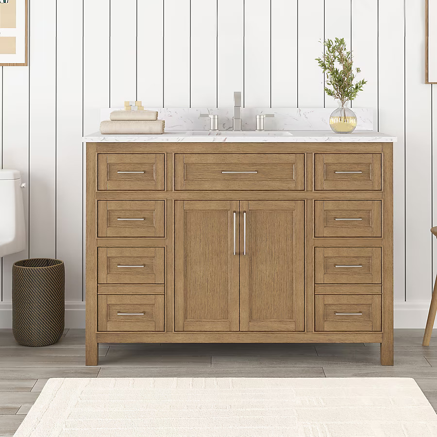 allen + roth Connery 48-in Golden Oak Undermount Single sink Bathroom Vanity with White Engineere... | Lowe's