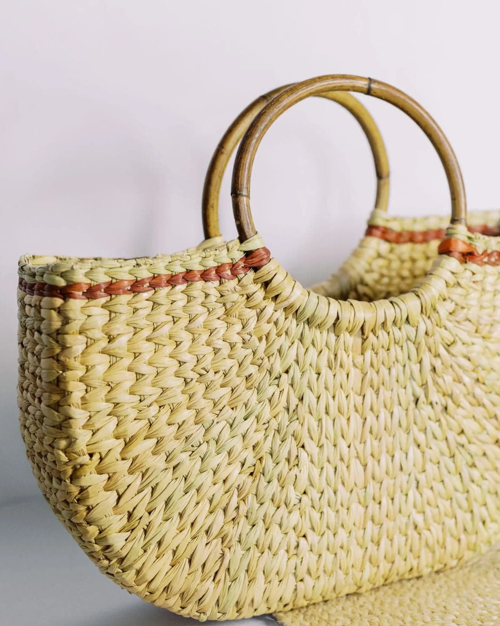 Hand-Crafted Trinidad Rattan Bag With Wooden Handles | Rust | Dia & Co