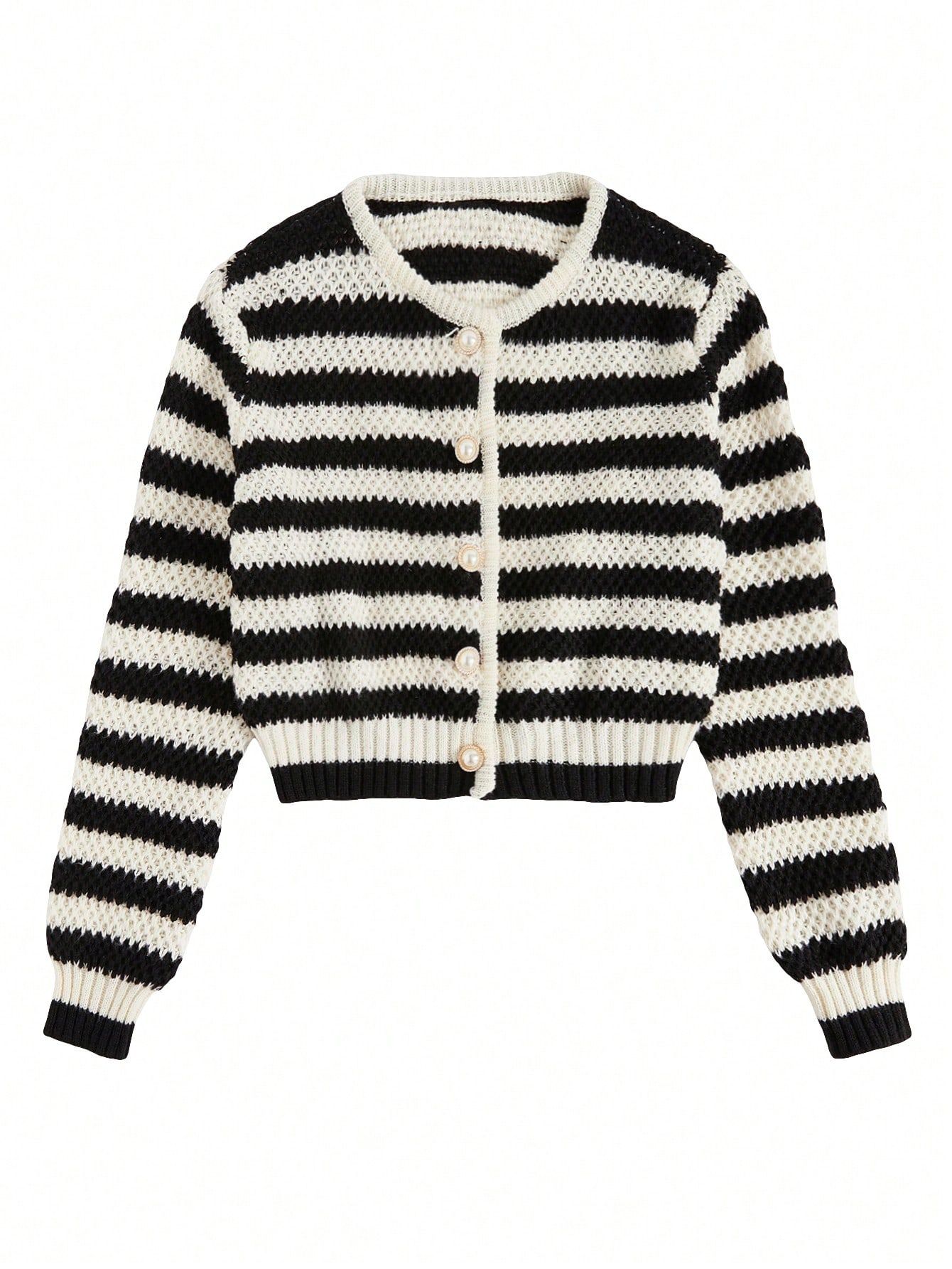 SHEIN Essnce Striped Pattern Button Front Cardigan | SHEIN