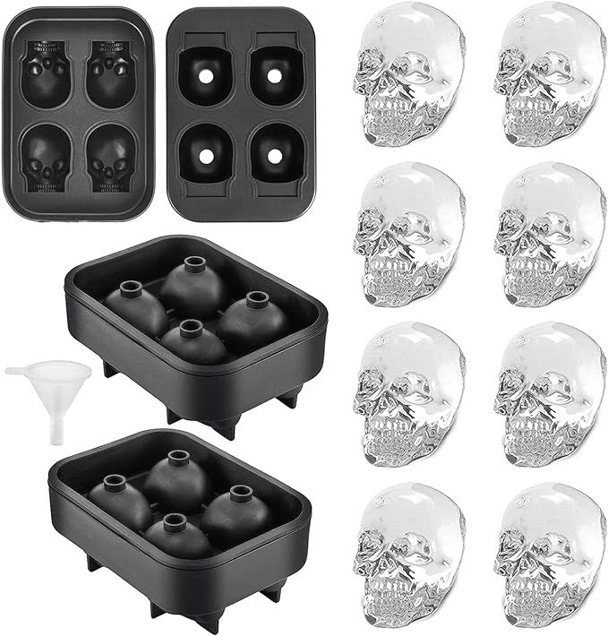 YHT 2 Pack Skull Silicone Ice Cube Trays, Ice Cube Molds for Whiskey, Easy Release Ice Tray with ... | Amazon (US)