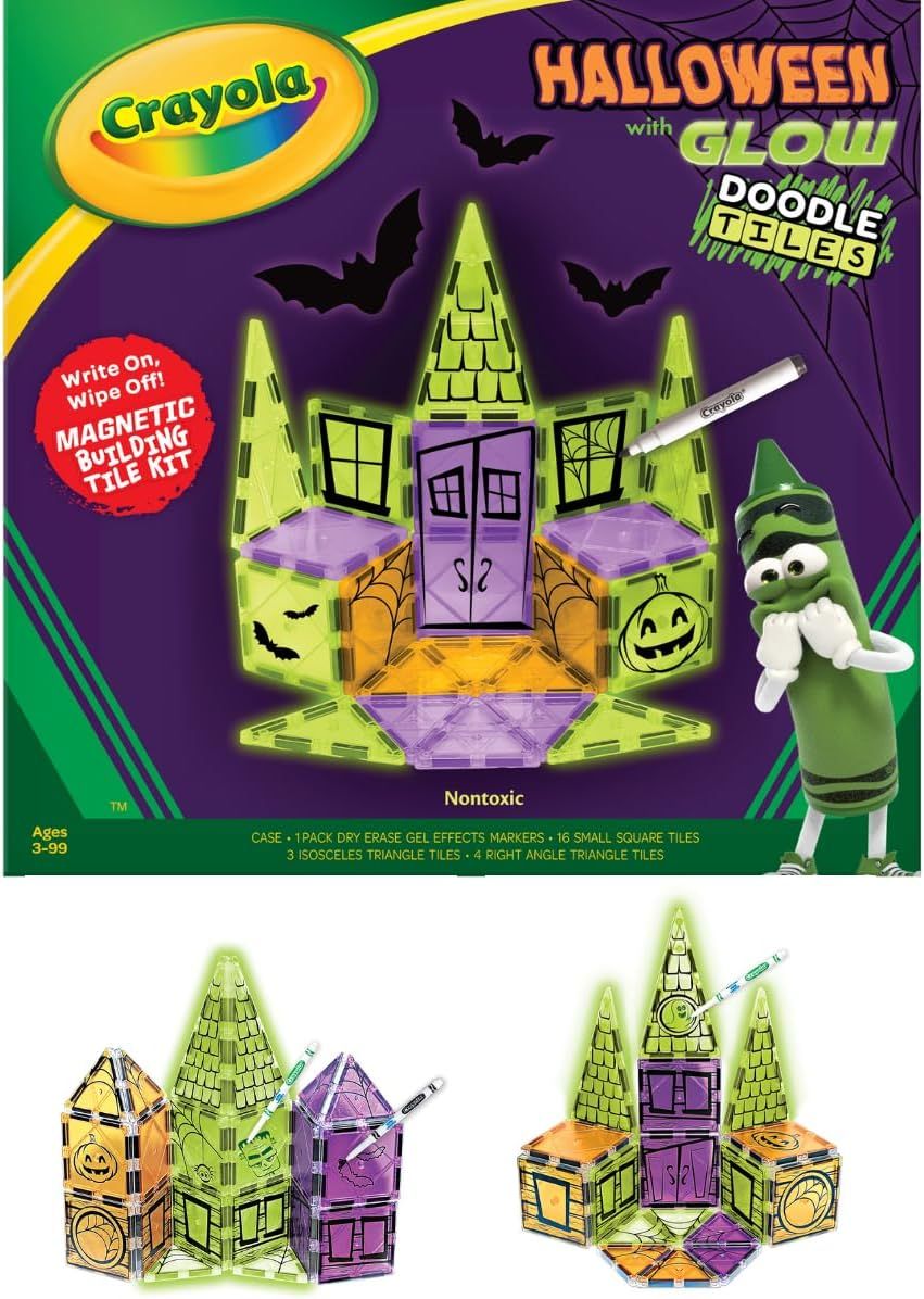 CreateOn Crayola Halloween Glow Doodle Magnetic Tiles Set, Building Set for Kids, Magnetic Tiles,... | Amazon (US)