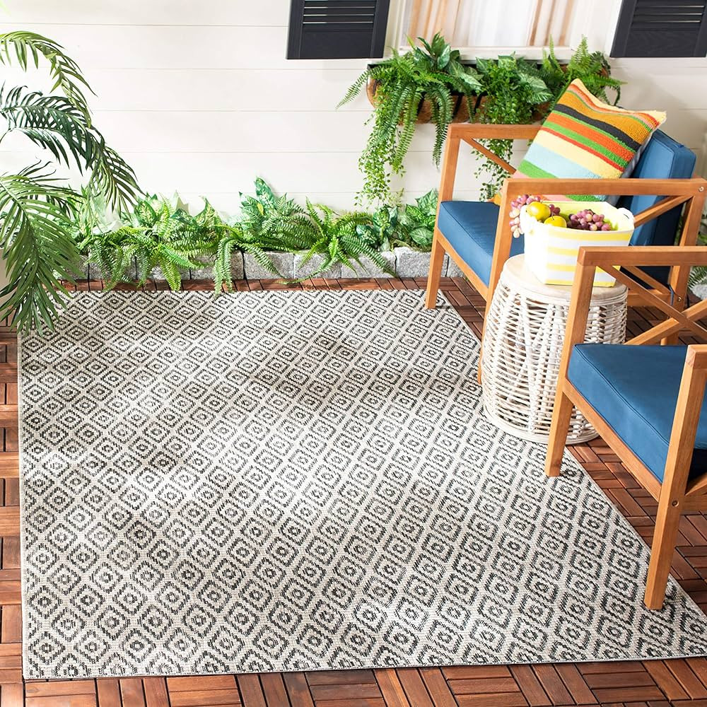 SAFAVIEH Courtyard Collection Accent Rug - 4' x 5'7", Beige & Black, Non-Shedding & Easy Care, In... | Amazon (US)