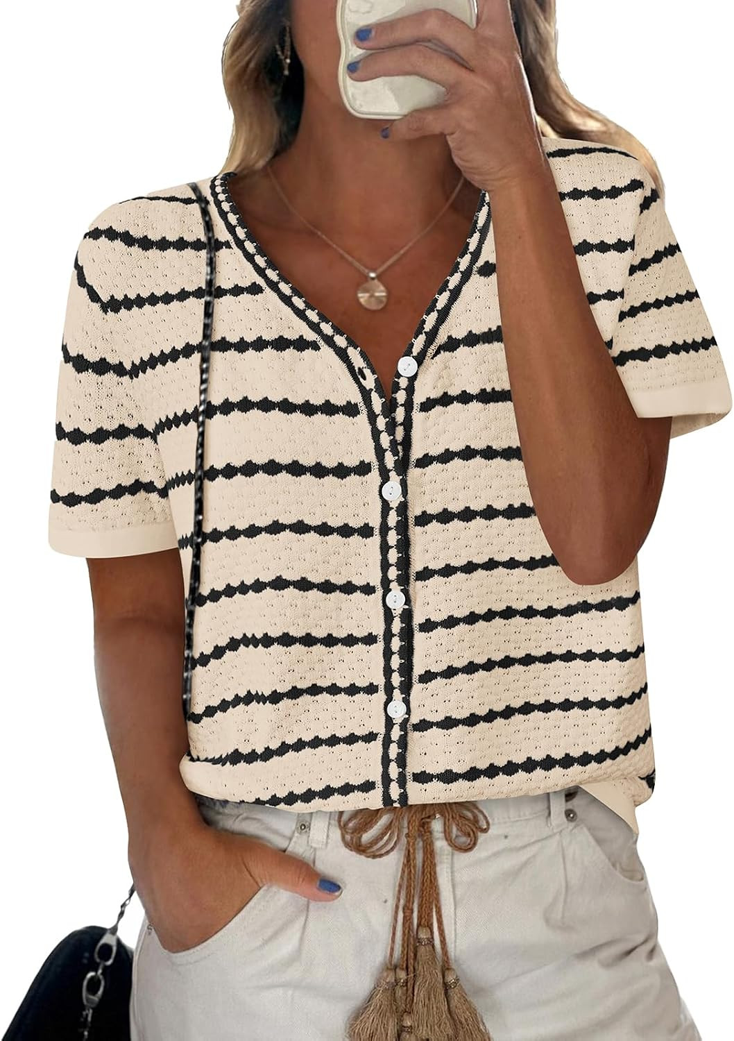 NALANISA Women's Short Sleeve Sweater Spring Summer Crochet Knit Tops 2026 | Amazon (US)