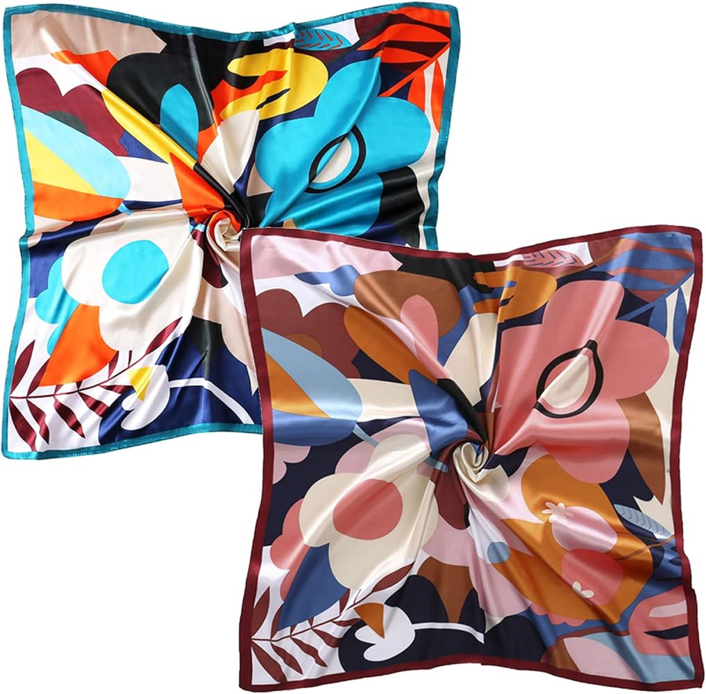 35" Square Silk Like Head Scarf - Women's Fashion Silk Feeling Scarf for Hair Wrapping and Sleepi... | Amazon (US)