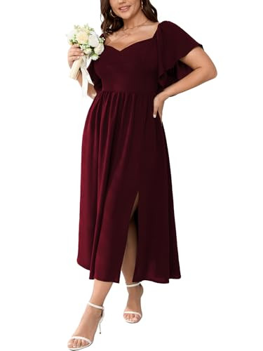 SCOMCHIC Women Plus Size Dresses Short Sleeve Sweetheart Neckline Wedding Guest Cocktail Smocked ... | Amazon (US)
