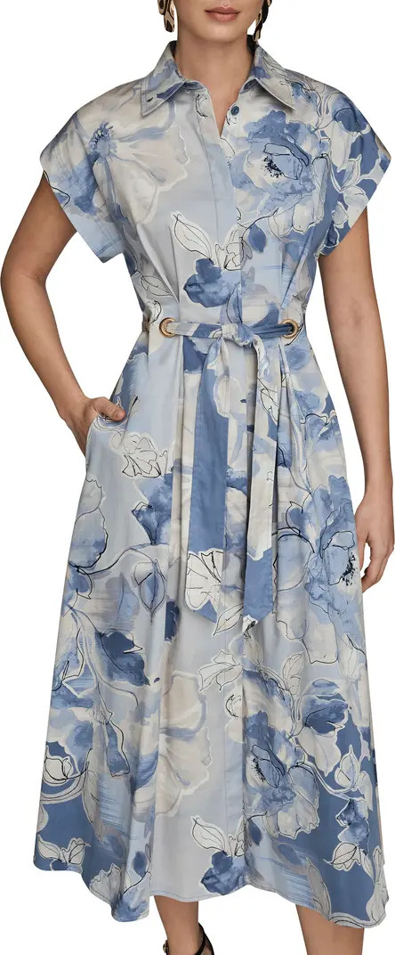 Print Tie Waist Midi Shirtdress | Nordstrom