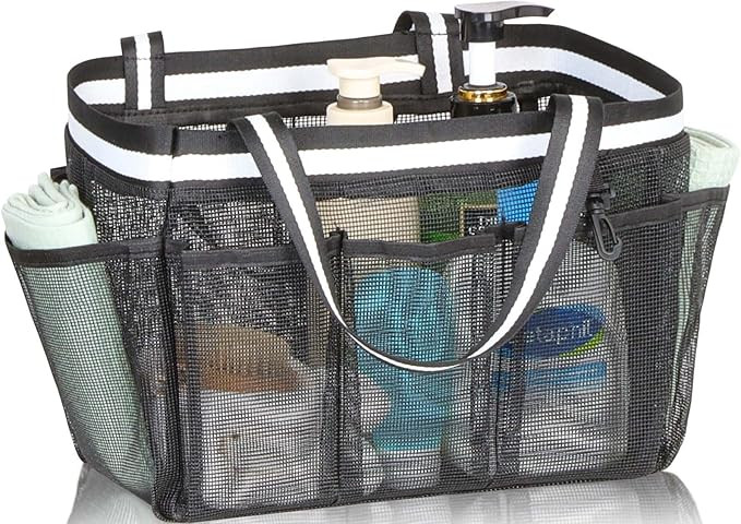 XL Portable Mesh Shower Caddy Tote Bag for College Dorm, Gym, Beach, Pool, Camping, Travel - Blac... | Amazon (US)