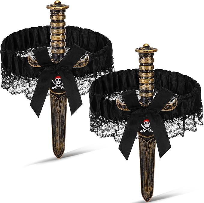 2 Pcs Halloween Bow Garter with Pirate Dagger Lace Bow Leg Ring Sword Leg Holster for Women Hallo... | Amazon (US)