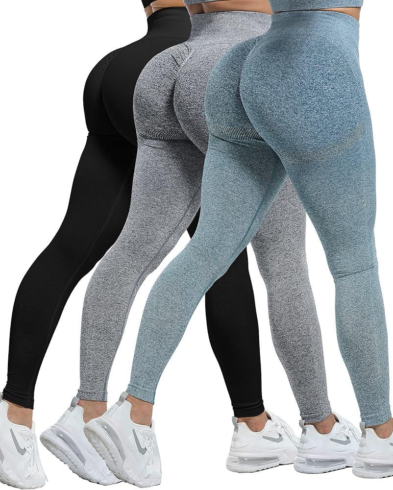 CHRLEISURE 3 Piece Workout Leggings Sets for Women, Gym Scrunch Butt Butt Lifting Seamless Leggin... | Amazon (US)