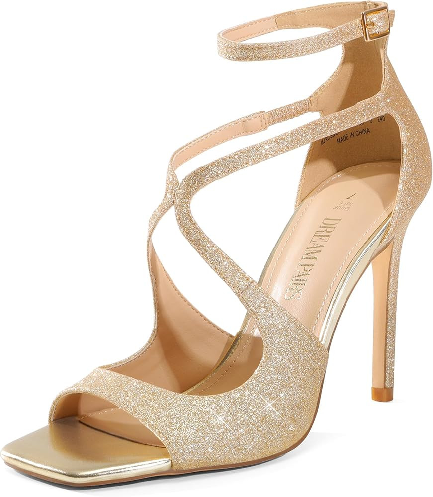 DREAM PAIRS High Heels for Women Cross Strappy Stilettos Square Open Toe Dressy Sexy Sandals | Amazon (US)