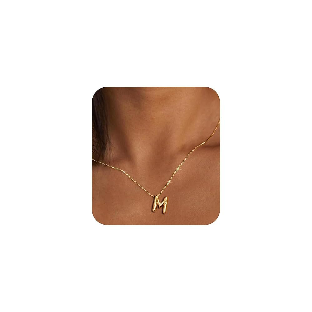 Gold Initial Necklaces for Women Teens Gifts Trendy Stuff Bubble Letter Pendant Necklace Gold Jew... | Amazon (US)