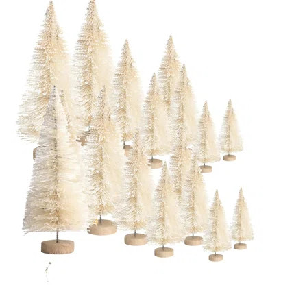 16PCS Artificial Mini Christmas Trees, Bottle Brush Trees With Wood Base, Artificial Frosted Sisa... | Wayfair North America
