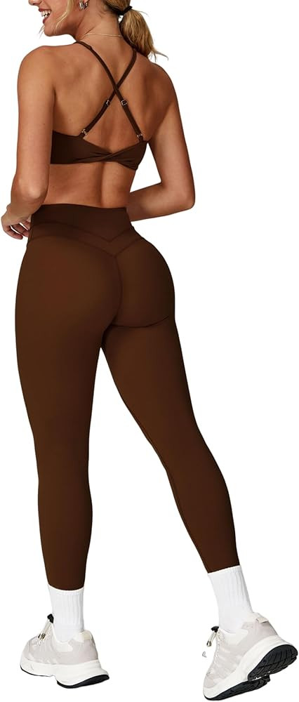 Womens Workout Sets Adjustable Straps Sports Bras and High Waist Leggings Sets Pilates 2 Piece Ou... | Amazon (US)