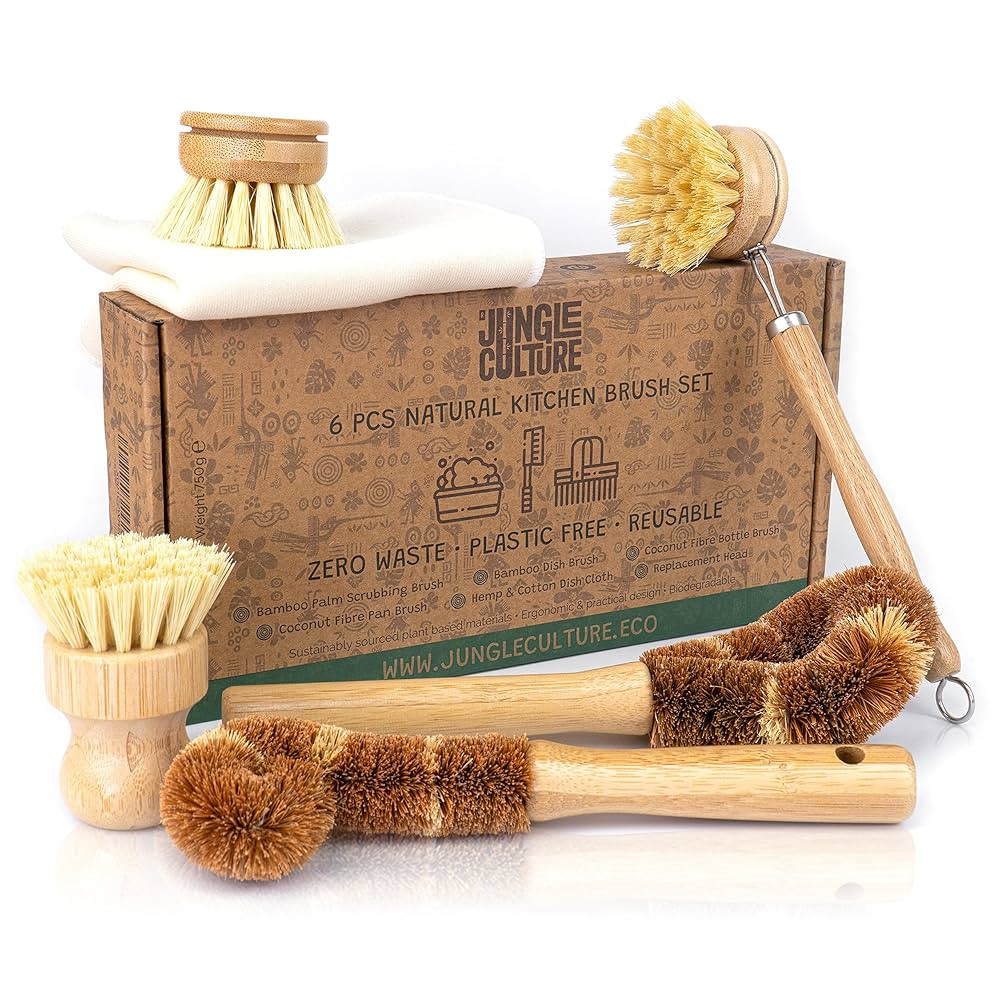 Jungle Culture® 6 Piece Natural Dish Brushes for Washing Up • Eco Dish Brush Kitchen Cleaning ... | Amazon (US)