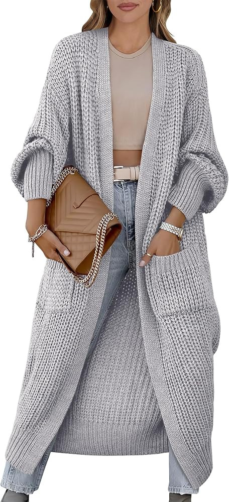 Caracilia Women Cardigan Sweaters Long Sleeve Open Front Knit Long Coat Duster Cozy 2024 Fall Win... | Amazon (US)