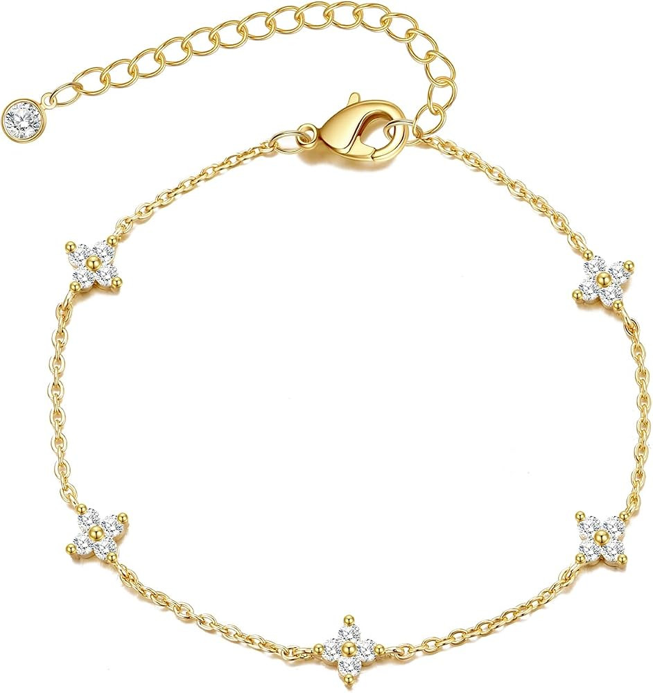 Bracelets for Women, 14K Gold Silver Plated Ring Bracelet Hand Chain | Amazon (US)