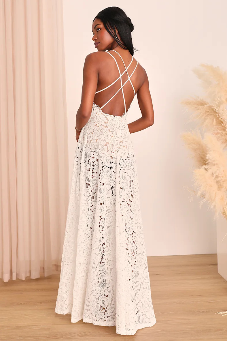 Love of Details White Lace Backless Maxi Dress | Lulus