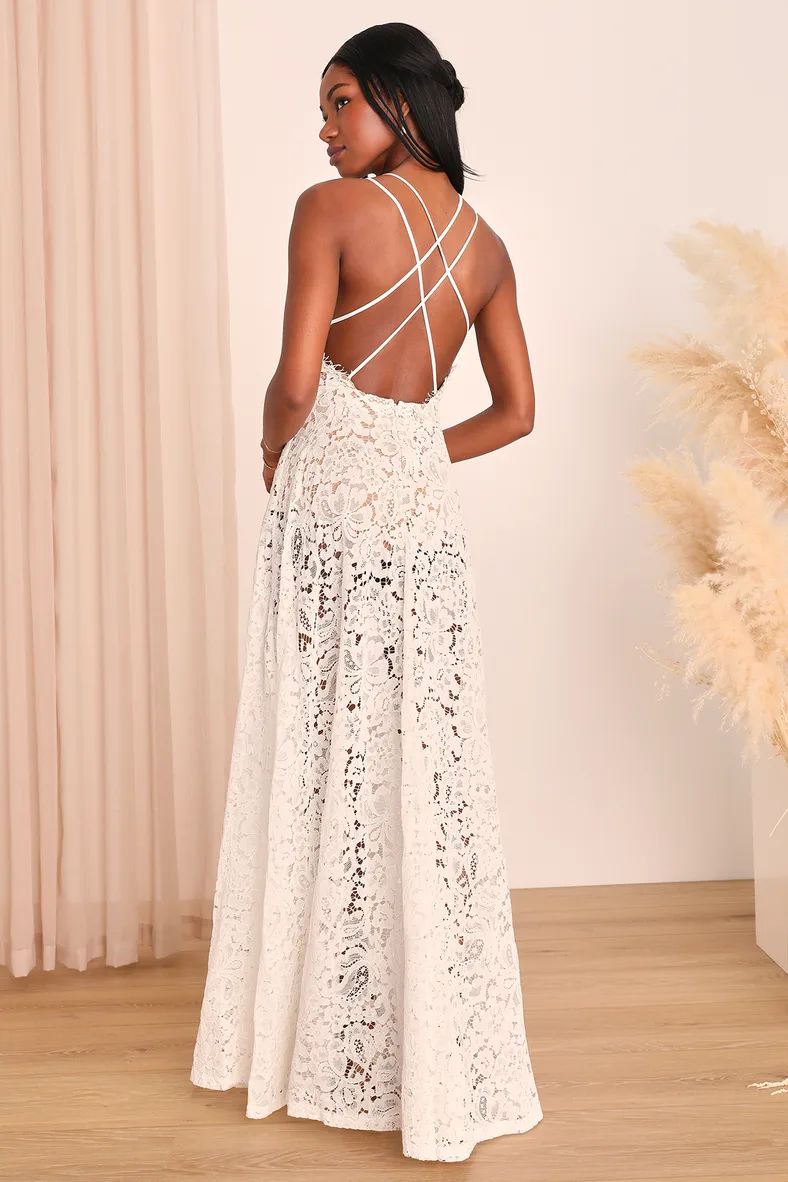 Love of Details White Lace Backless Maxi Dress | Lulus