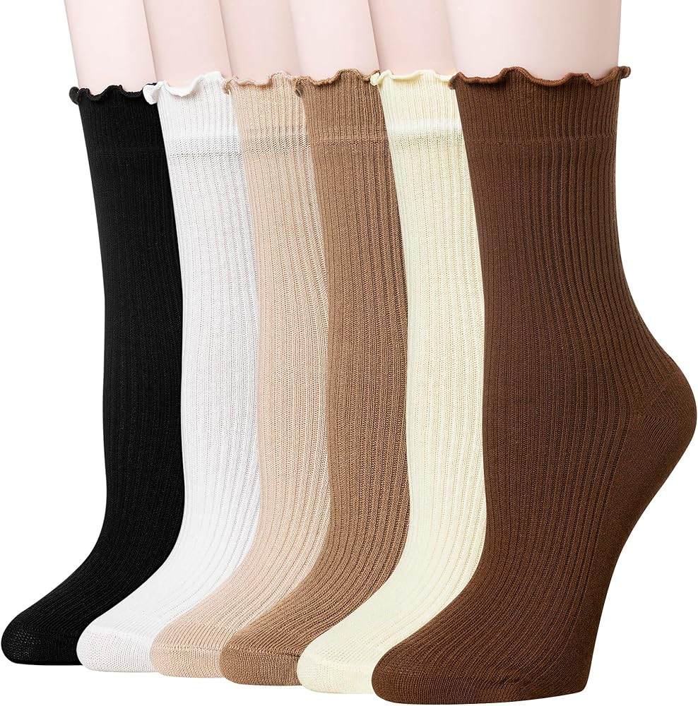 DoSmart Womens Ruffle Socks Cute Crew Cotton Turn-Cuff Socks Soft Kint Teen Girls Lettuce Frilly Socks | Amazon (US)