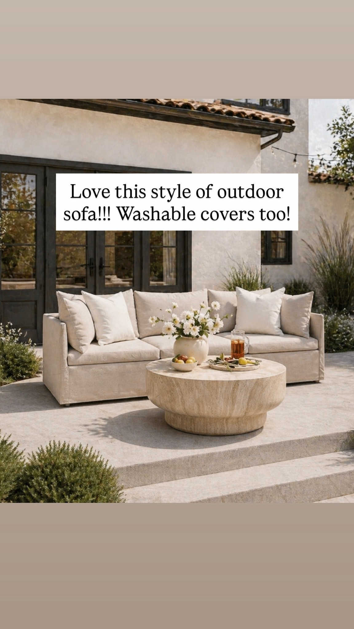 #ad @Wayfair has one of my favorite fully upholstered outdoor sofa! Washable too! Currently 47% off!! #wishyouwerehere #outdoor #wayfair #wayfairpartner