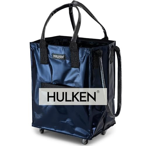 HULKEN - (Medium, Midnight Blue) Reusable Grocery Bag On Wheels, Shopping Trolley, Rolling Tote, Zipper Closure, Lightweight, Carries Up to 66 lb, Folds Flat, Unbreakable Handles | Amazon (US)
