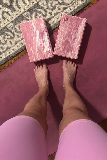 Yoga blocks. Yoga mat. Pink biker shorts (old linked similar) workout. Activewear. Fitness equipment  
.
.
.
… 

#LTKfitness #LTKunder100 #LTKunder50