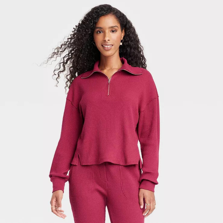 Women's Waffle Knit Quarter Zip Sweatshirt - Universal Thread™ | Target