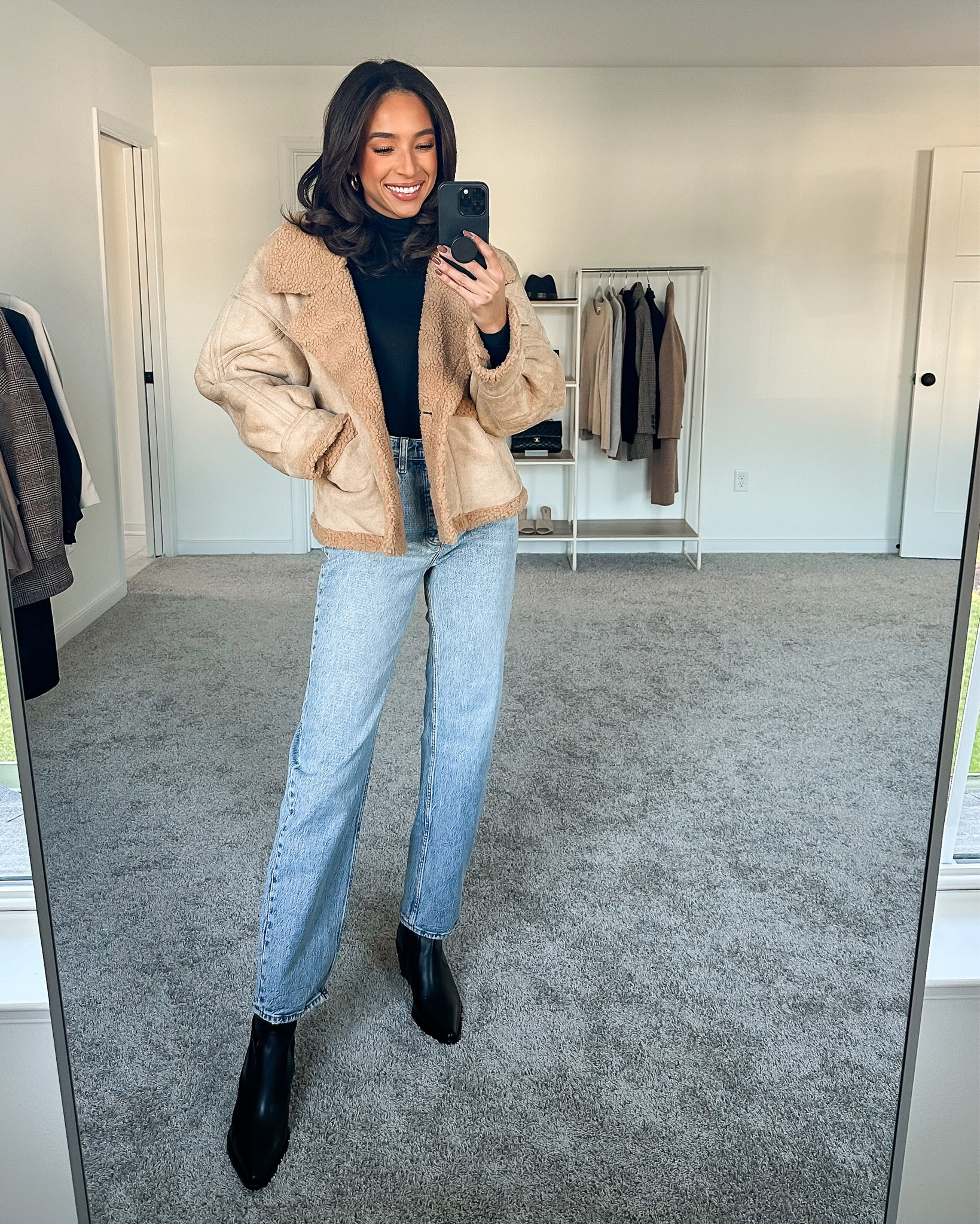 Entire outfit is on sale! Coat is 45% off with code HOLIDAY (size Small), sweater turtleneck is 40% off with code AFNENA (size XS), dad jeans are 40% off with code AFNENA (size 25 Long), black booties are 10% (fit TTS) 










Casual winter outfit
Elevated casual outfit
Casual fall outfit
Sherpa jacket
Light wash jeans
Black boots

#LTKsalealert #LTKstyletip #LTKCyberweek