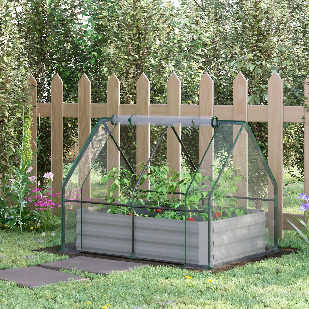 Folmar 4' x 3' Galvanized Raised Garden Bed with Mini PVC Greenhouse Cover, Outdoor Metal Planter... | Wayfair North America