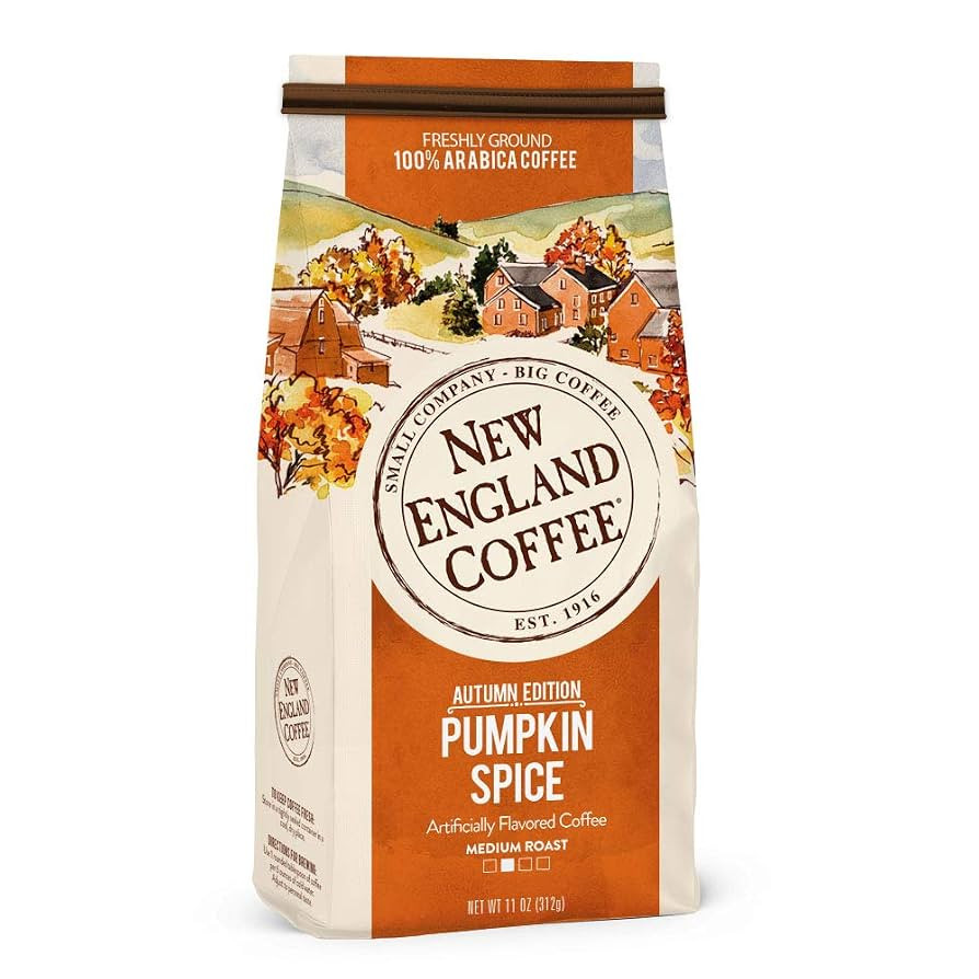 New England Coffee Pumpkin Spice Medium Roast Ground Coffee, 11oz Bag (Pack of 1) | Amazon (US)
