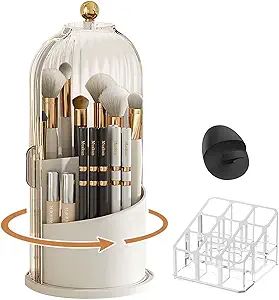 TOPHOME Makeup Brush Organizer With Lids, 360 Rotating Dustproof Makeup Brushes Organizer, Lipsti... | Amazon (US)