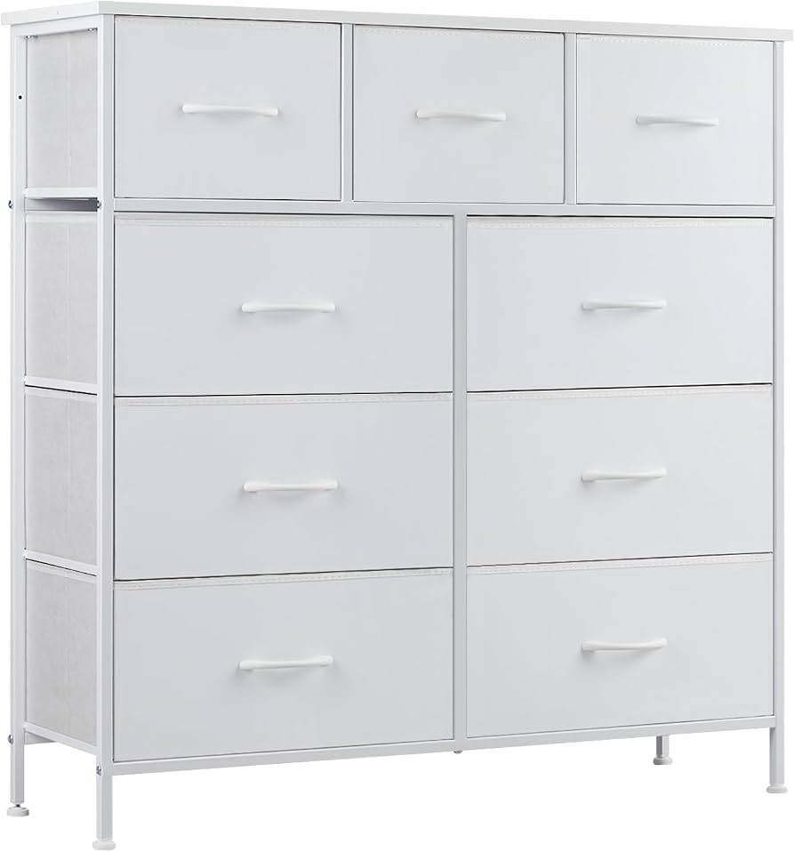 DUMOS Dresser for Bedroom, Storage Organizer with 9 Drawers, Chest of Drawers with Fabric Bins, S... | Amazon (US)