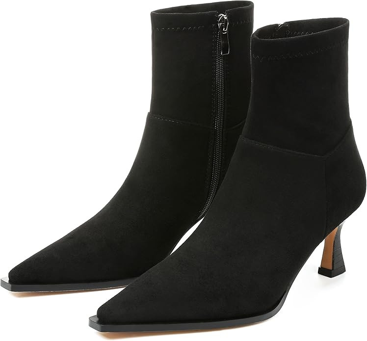 Womens Brown Suede Fall Boots Side Zip Ankle Boots Pointed Toe Mid Calf Boots Kitten Heel Boots D... | Amazon (US)