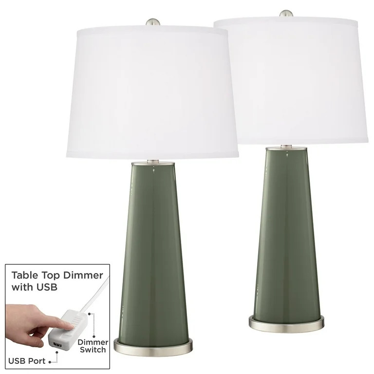 Color + Plus Deep Lichen Green Leo Table Lamp Set of 2 with Dimmers | Walmart (US)