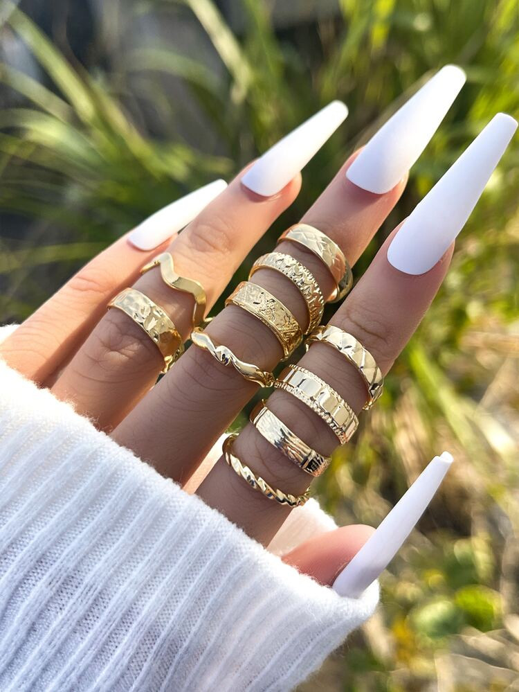 10pcs Textured Metal Ring | SHEIN