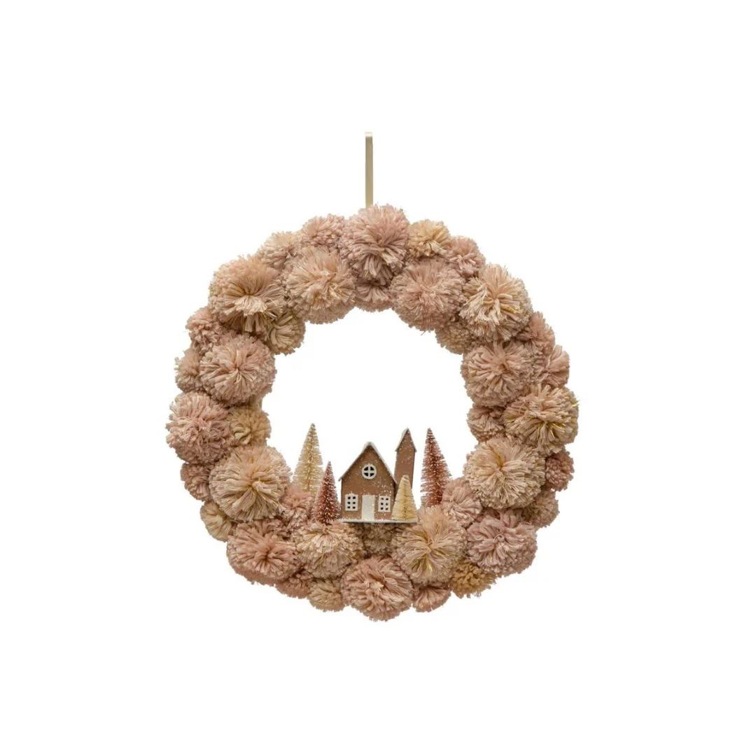 Pink Pom Pom Wreath | Pink Antlers