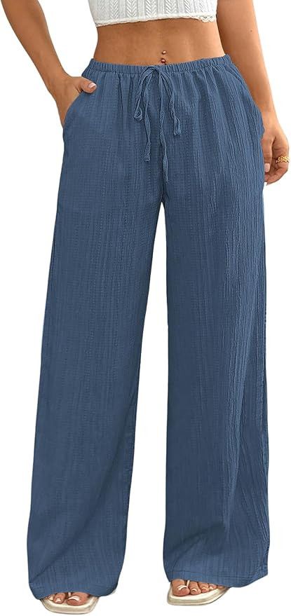 MakeMeChic Women's Casual Wide Leg Pants Summer Beach Palazzo Pants | Amazon (US)