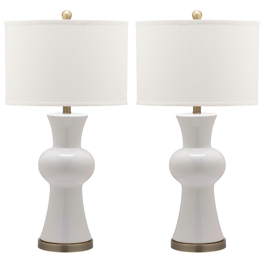 Safavieh Lola 30 in White Column Hourglass Table Lamp with Off White Shade Set of 2 LIT4150B-SET2... | The Home Depot
