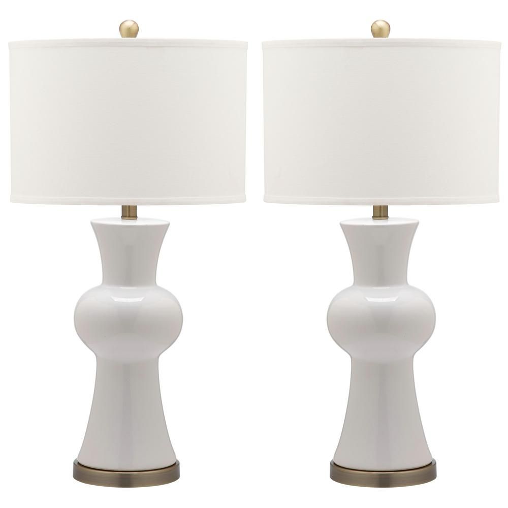 Safavieh Lola 30 in White Column Hourglass Table Lamp with Off White Shade Set of 2 LIT4150B-SET2... | The Home Depot