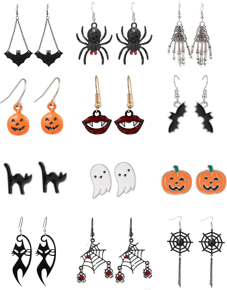 5-26Pairs Halloween Thanksgiving Fall Christmas Theme Earrings Set Holiday Earrings Halloween Stu... | Amazon (US)